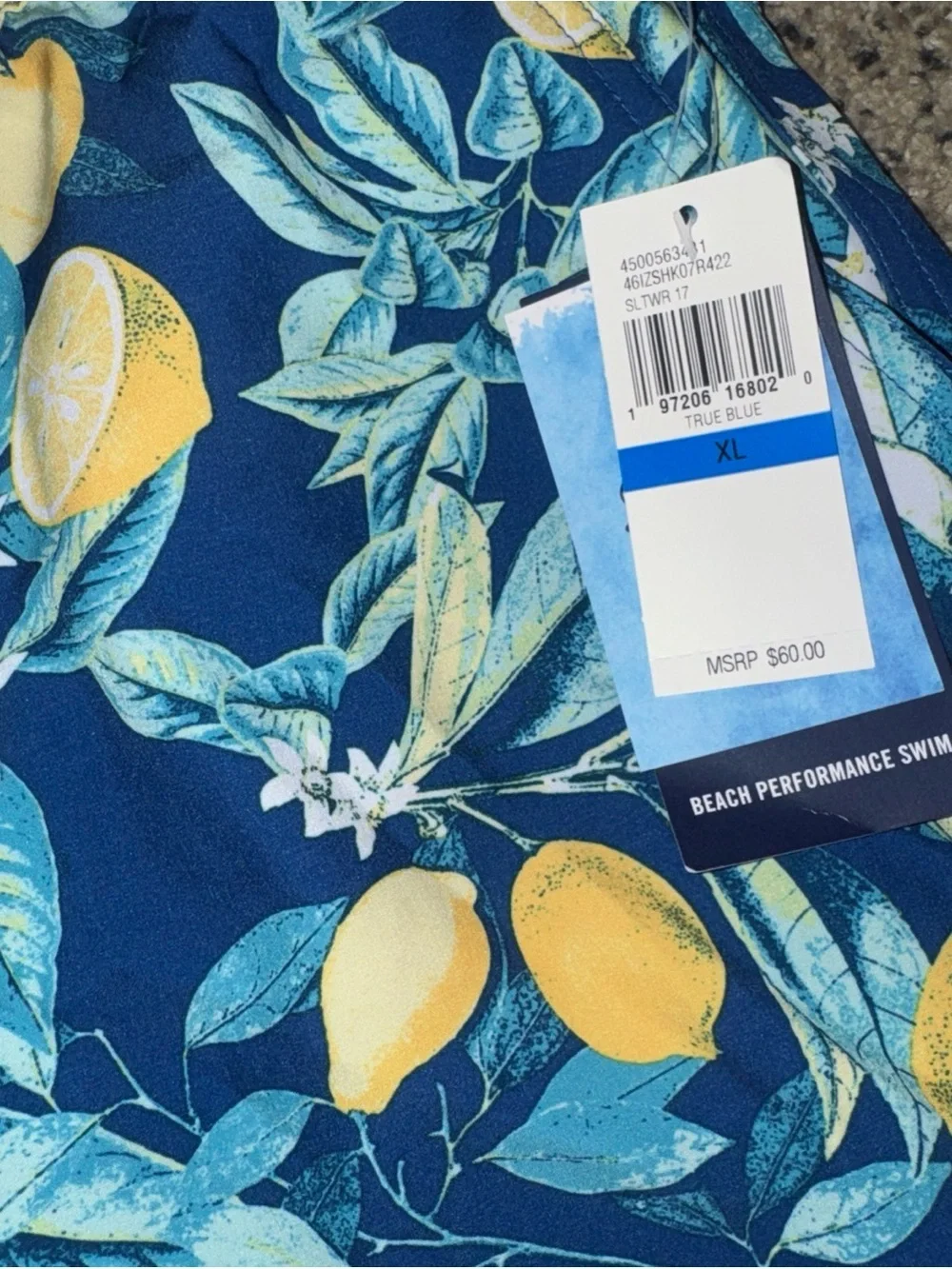 NWT Izod Saltwater Swim Trunks, Blue /Yellow, Size XL
